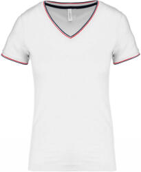 Kariban Női póló Kariban KA394 v-nyakú piqué póló -M, White/Navy/Red
