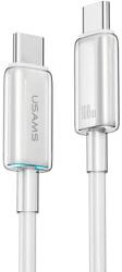 USAMS Кабел за бързо зареждане и данни USAMS SJ660 PD100W Type-C към Type-C прозрачен и светлинна индикация 1.2м, бял (SJ660USB02)