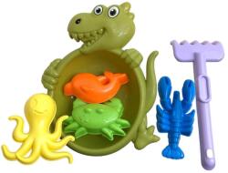  Homokozó klt. , szita, Dínós, +5 db, eszk. , 19x25 cm hálós