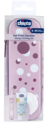 CHICCO Fogkefe És Fogkrém Szett Tokban Always Smiling - Lilac, 6m+
