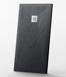  Niwell Nadin fekete szögletes palakő textúrás műmárvány zuhanytálca - 100x80x2, 5 cm (NW-ZT-T108FB-G)