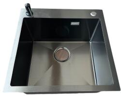 Kevmil MEX 500.500 Exkluzív design extra mély egymedencés rozsdamentes mosogató adagolóval 50 x 50 x 23 cm - Antracit (mex 500x500 antracit)