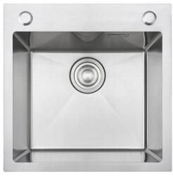 Kevmil MEX 500.500 Exkluzív design extra mély egymedencés rozsdamentes mosogató adagolóval 50 x 50 x 23 cm - Inox (mex 500x500 inox)