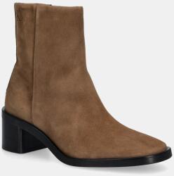 Calvin Klein cizme din piele întoarsă BLOCK HEEL ZIP BOOT SUE 9BYA-OBD059_82X (HW0HW02592)