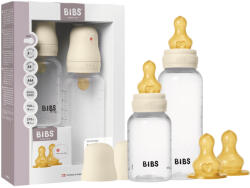BIBS cseperedő cumisüveg készlet 150/270 ml - natúr kaucsuk cumifejjel, lassú, közepes és gyors áramlású cumifejjel - krémfehér