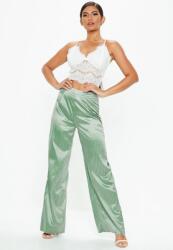 Missguided Zöld szatén csíkos nadrág, Size 36, magas derék, poliészter (109065)