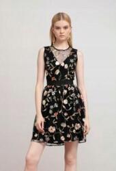 artigli Fekete Ruha, hímzett virágokkal, Size L, trapéz, ujjatlan, koktél (380006)