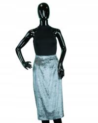  Egyszerű Szürke, Fényes Szoknya Oldalrésszel, Size 36, poliészter, midi (154623)