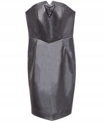  Egyszerű Ezüst Színű, Bőr Hatású Mini Ruha (36-os méret) (155005)