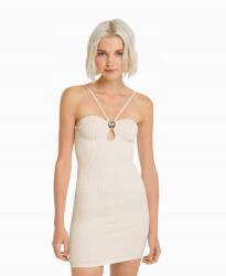 Bershka ecru mini ruha, kötős, Size M/L, nyitott hátrész (542362)