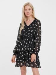 VERO MODA Fekete Sziffon Ruha Mintás, XL méret, poliészter, V-nyak, hosszú ujjú, mini hossz (472716)