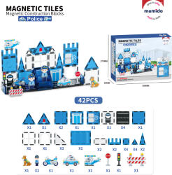Mamido Mágneses rendőrségi építőkocka 42 darab, Rendőrmotor, helikopter, autó, kutya MT1480 (MT1480) - mamido