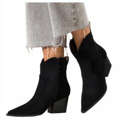 Casu Női fekete bokacsizma, kényelmes cowboy stílusú, széles, vágott sarokkal, velúr, 41-es méret (7097150000410)