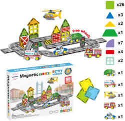 Mamido Set de construcție magnetic oraș 50 piese, 5x vehicule de serviciu MT1447 (MT1447) Jucarii de constructii magnetice
