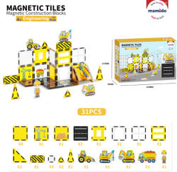 Mamido Set de construcție magnetic transport oraș 31 piese, excavator, macara, încărcător MT1481 (MT1481) Jucarii de constructii magnetice