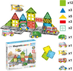 Mamido Set de construcție magnetic trafic oraș 30 piese, 5x vehicule de serviciu MT1438 (MT1438) Jucarii de constructii magnetice