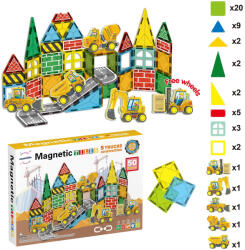 Mamido Set magnetic de construcție oraș transport 50 piese, 5x vehicule de construcție MT1446 (MT1446) Jucarii de constructii magnetice