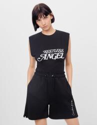 Bershka fekete póló, fehér felirattal, Size L, 100% pamut (585746)