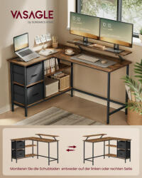 VASAGLE L-alakú Gamer Íróasztal Monitortartóval Rusztikus Barna (EUZ-LWD098B01) - platinashop