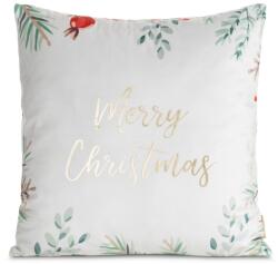 Takoy Karácsonyi bársony díszpárnahuzat 45x45 cm fehér Merry Christmas felirattal