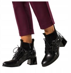 Casu Bokacskorók Fekete Bőr Női Kényelmes Díszes Tömbsarok Fűzött Divatos m. 39 (7099120000390)