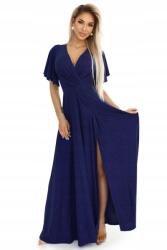 Numoco Sötétkék, csillogó, hosszú ruha, övvel, sliccel, Jennifer, Size M (581-5-M)