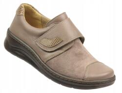 Helios Komfort Női Félcipő, khaki, tépőzáras, bőr, bütyök, Size 36-41 (462)