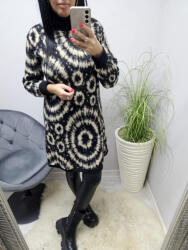  Csinos garbós nyakú puha meleg fekete-bézs mintás tunika (768089)