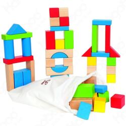 Hape Set cuburi de lemn de construit, 50 de piese, 12 luni+ (106995)