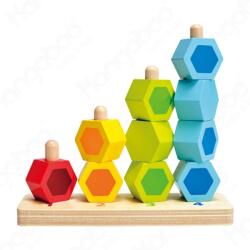 Hape Jucarie educativa din lemn, turnuri cu hexagoane colorate, 12luni+ (1019D3)