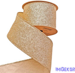  Glitteres karácsonyi szalag drótos szegéllyel 64mm x 5m - Arany