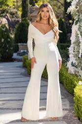  Club L Elegáns Krémszínű Overál, Size 42, poliészter, hosszú ujjú, harangszárú (470889)