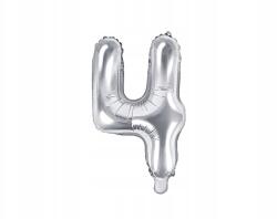 Party Deco Fólia lufi, "4" szám, 35cm, ezüst, Party Deco