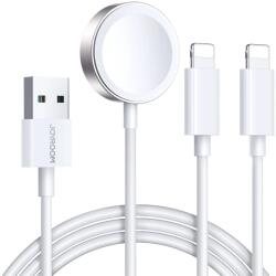 JOYROOM Cablu pentru incarcare si transfer de date Joyroom S-IW007 3 in 1, USB la 2x Lightning, Incarcator wireless 3.5W Apple Watch integrat, 1.2m, Alb (6956116771294)