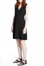 MANGO Fekete V-nyakú Ruha, Size XS, poliészter, ujjatlan, térd felett (243430)