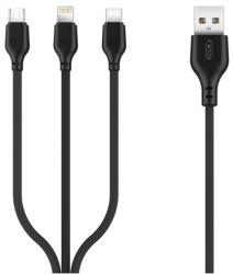 XO NB103 adatkábel 3in1 (USB - Type-C/lightning/microUSB, 2.1A, 10W, gyorstöltő) FEKETE (XO-NB103)