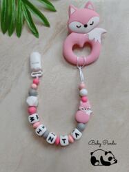 Baby Panda Névre szóló rágcsalánc - Alvó róka - rózsaszín