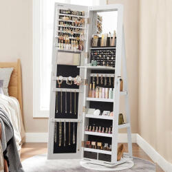 Brius Oglinda podea suport rotativ 360 depozitare bijuterii mdf, 55x55x162 cm, led, alb cenusiu (EZ-JJC007W01)