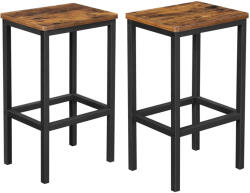 Brius Set 2 scaune bar inalte, sezut dreptunghiular, cadru din otel, 40x30x65cm, stil industrial, maro rustic si negru (EZ-LBC65X)