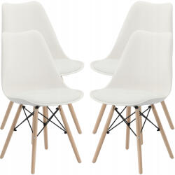 Brius Set 4 scaune bucatarie design scandinav modern sezut burete, 53x49x82 cm, maxim 125 kg, alb (4xFAT-2936)