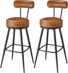 Brius set 2 scaune de bar rotative 360A , cu spatar, inaltime 101 cm, piele sintetica, cadru otel, stil modern, maro (EZ-LBC889K01)