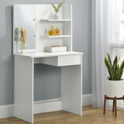 Brius Masa toaleta machiaj oglinda rafturi sertar pal, 75x40x136 cm, design modern, alb (ML-PWSHT-21)