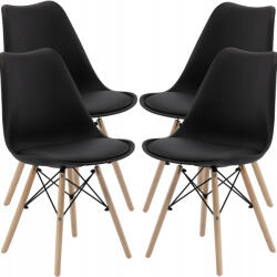 Brius Set 4 scaune bucatarie design scandinav modern sezut burete, 53x49x82 cm, maxim 125 kg, negru (4xFAT-2943)