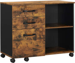 Brius Dulap mobil tip rollbox pentru birouri, sertar cu sina suport dosare, stil industrial, 40x80x66 cm, maro rustic (EZ-OFC041B01)