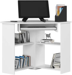 Brius Birou de colt TED, cu rafturi si polita glisanta pentru tastatura, 80x80x74 cm, alb (AK-38160903)
