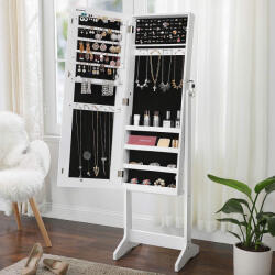 Brius Oglinda podea suport mdf cu spatiu depozitare integrat, 41x37x152 cm, design modern, alb (EZ-JJC69WT)