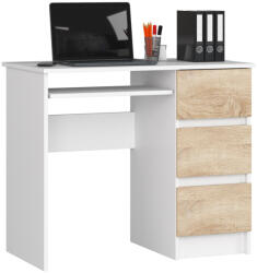 Brius Birou computer pal 3 sertare raft tastatura, 90x50x77 cm, design modern, alb stejar sonoma (AK-38165809)