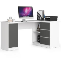 Brius Birou colt dreapta pal 3 sertare si rafturi, 155x85x77 cm, design modern, alb si gri (AK-12219997-2/2)