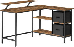Brius Birou forma l suport monitor 2 rafturi 2 sertare, 105x135x76 cm, industrial, maro rustic (EZ-LWD098B01)
