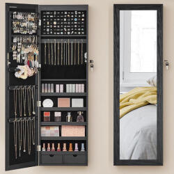 Brius Dulap bijuterii oglinda mdf montare perete depozitare, 37x10x120 cm, led optional, negru (EZ-JJC093B01)